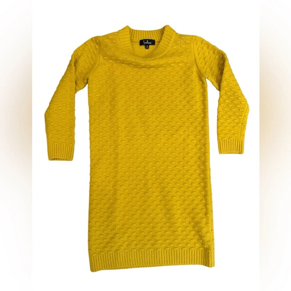 Lulus Always With Me Mustard Yellow Bubble Knit Mini Sweater Dress Size Medium - Picture 7 of 10